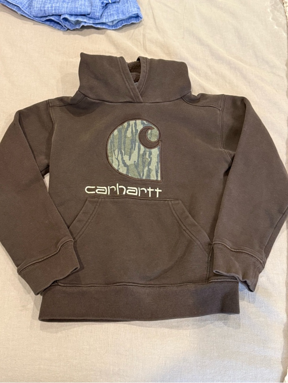 Carhartt Kids Brown Hoodie with Camo Logo